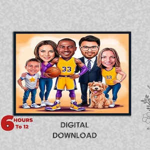 Kaufmann KARIKATUR mit Basketball Spieler Geschenke Boss Cartoon Foto Einzigartige Kunst Perfekt für Workaholics Kollegen und Sport Einzigartige Kunst