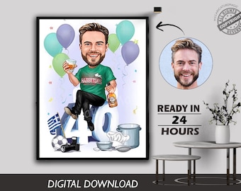 40th Birthday Caricature for Man, Personalized Birthday Gift for Him, Custom Caricature for Man, Caricature Drawing from Photo,
