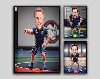 Custom Caricature of Wrestling Coach Gift for Men Wrestling Coach Caricature Photo to Cartoon Birthday Gift Digital Download Portrait