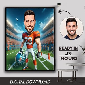 Bespoke NFL Football Player Caricature Portrait Custom football Player Caricature Drawing from Photo Funny football Player Caricature