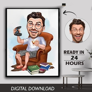 Personalized Gamer Caricature Drawing, Cartoon from Photo, Custom Portrait Drawing, Digital Art, Bobblehead Drawing, Funny Gift