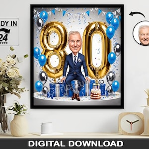 Personalized 80th Birthday Gift for Men, Funny Milestone Birthday, Custom Portrait or Caricature, Unique 80th Celebration Present