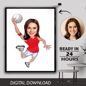 Girls Handball Player Caricature Portrait Handballer Football Team member Gift Rugby Sports Lover Birthday Gift Photo to Cartoon Digital Art