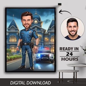 Personalized Police Officer Cartoon Portrait, Custom Police Caricature Drawing from Photo, Funny Police Caricature, Gift for Police Officer