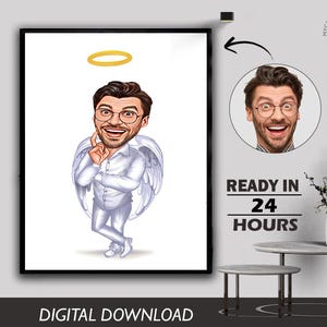 Personalized Caricature of Funny Man standing in Free pose Portrait Photo to Cartoon Digital Download Caricature Birthday Gift