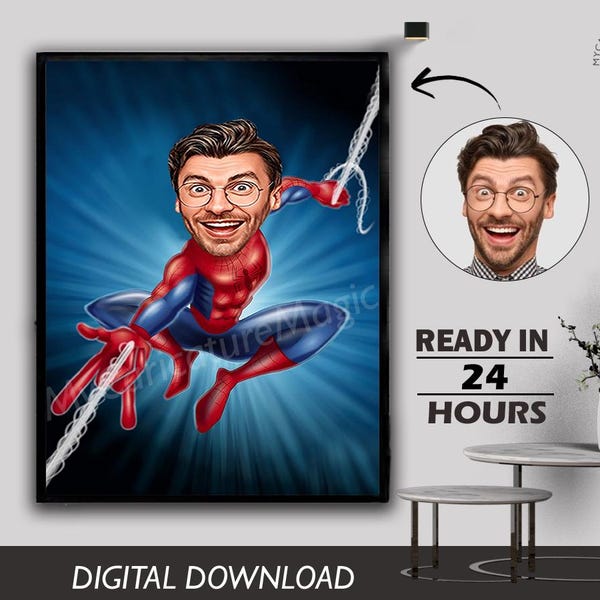Custom Superhero Caricature: Spiderman Portrait Gift (Digital Download)