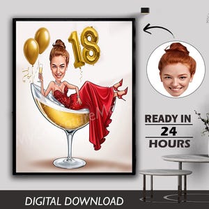 18. Geburtstag Karikatur Geschenk für weibliche Mädchen Geburtstag Benutzerdefinierte Meilenstein Feier Spaß Denkwürdige Andenken können für jedes Alter Digital Download Geschenk erstellen