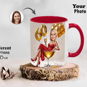 Female Girls 60th Birthday Caricature Stylish Mug Ladies Your Own Photo Funny Mugs Cartoon Coffee Mug Gift Girlfriend Grandma Custom Tea Cup
