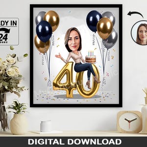Personalized 40th Birthday Gift for Women, Funny Milestone Birthday, Custom Portrait or Caricature, Unique 40th Celebration Present