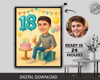 Personalized 18th Birthday Caricature | Custom Portrait Gift (Digital Download)