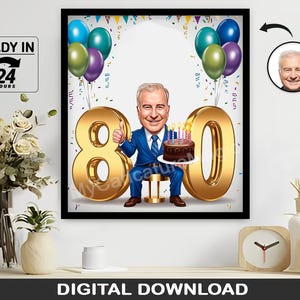 Personalized 80th Birthday Gift for Men, Funny Milestone Birthday, Custom Portrait or Caricature, Unique 80th Celebration Present