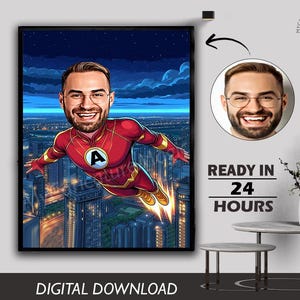 Männliche Superheld Karikatur Superheld Feuerwehrmann Spider Man Cartoon Portrait Geschenk für Papa Benutzerdefinierte Cartoon Karikatur vom Foto Digitaler Download
