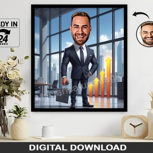 Custom Businessman Caricature – Personalized Corporate Portrait, Executive Cartoon Gift, Unique Office Art from Photo