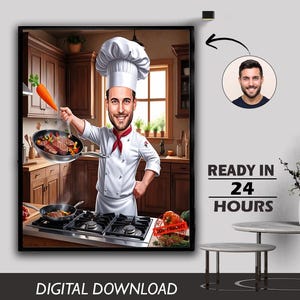 Customized Male Kitchen Master Caricature Culinary Expert Head Chef Master Chef Cooking Specialist Birthday Gift Digital Download