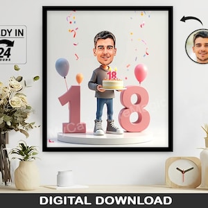 Personalized 18th Birthday Gift for Boys, Funny Milestone Birthday, Custom Portrait or Caricature, Unique 18th Celebration Present