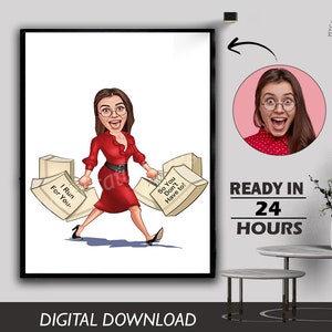 Achats sur mesure Épicerie pour femmes Caricature féminine Portrait Caricature design Cadeau d'anniversaire Téléchargement numérique de photos pour dessin animé