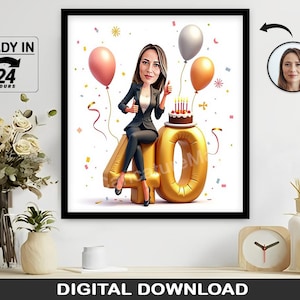 Personalized 40th Birthday Gift for Women, Funny Milestone Birthday, Custom Portrait or Caricature, Unique 40th Celebration Present