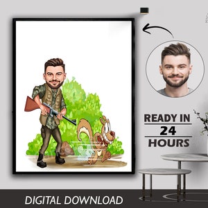 Gepersonaliseerde karikatuur jager cartoonportret, aangepaste jager karikatuur tekening van foto, grappige jager karikatuur, cadeau voor jagers