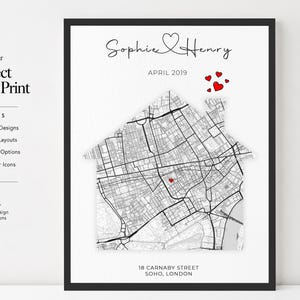 Personalized New Home Map Gift, Custom Location Gift, Heart Map Poster, Wedding & Anniversary Map Gift, Engagement Gift, we first met map