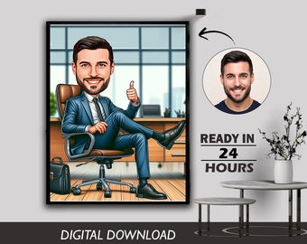 Custom Office Caricature: Personalized Cartoon Portrait (Digital Download)