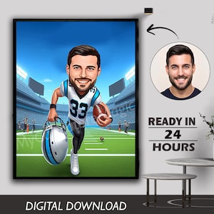 Caricatura personalizzata di FOOTBALL AMERICANO Cartone animato Regalo di football Regalo sportivo di football Regalo di compleanno Download digitale Foto in cartone animato