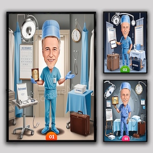 Custom Caricature of Medical Surgeon Retirement Portrait Surgeon Retirement Gift Custom Surgeon Caricature Photo to Cartoon Digital Download
