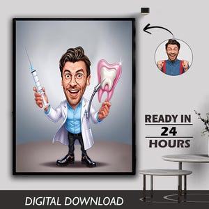 Custom male Dentist Cartoon Portrait, Dentist Caricature, Gift for Dentist, Dentist Cartoon, Caricature from Photo, Funny Dentist Drawing