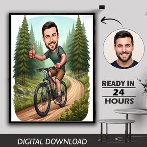 Personalized Male Cyclist Cartoon Portrait Cyclist Gift for Men Male Cyclist Caricature  from Photo Cyclist Cartoon Digital Download