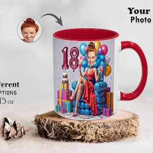 Female Girls 18th Birthday Caricature Stylish Mug Ladies Your Own Photo Funny Mugs Cartoon Coffee Mug Gift Girlfriend Grandma Custom Tea Cup