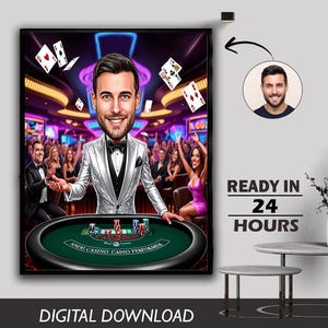 Caricature de joueur de poker homme joueur de poker joueur de cartes joueur de pari stratège de poker joueur de casino concurrent de poker cadeau d'anniversaire