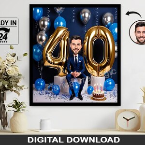 Personalized 40th Birthday Gift for Men, Funny Milestone Birthday, Custom Portrait or Caricature, Unique 40th Celebration Present
