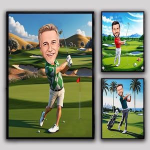 Caricatura personalizzata di un golfista: divertente arte del golf, regalo di compleanno unico (fumetto digitale)