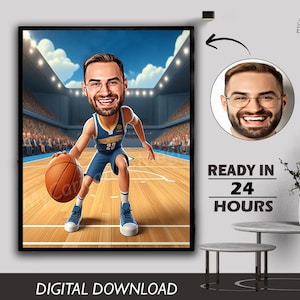 Netball Basketball Player Coach Caricature Cartoon Portrait Team Sports Funny Basketball Player Drawing from Photo Birthday Gift Basketball