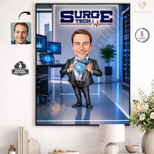 Cyber Security Caricature Digital Download ,Tech Caricature from Photo, Personalized IT Professional Cartoon Portrait, Funny Tech Guy Gift,