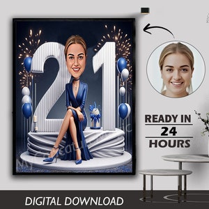 21. Geburtstag Karikatur Geschenk Individuelle personalisierte Illustration Einzigartige Meilenstein Feier Spaß & unvergessliches Andenken kann für jedes Alter erstellen