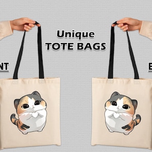 Cute Chubby Cat Tote Bag Kawaii Cat Canvas Bag Gift for Cat Lovers Eco Reusable Shopper Personalized Kitty Tote, Gift on birthday