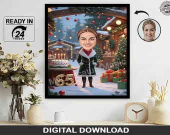Personalized 65th Birthday Caricature: Christmas Road Digital Art