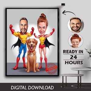 Benutzerdefinierte Paar Superheld Familie Haustier Karikatur Cartoon Neue Partner Personalisierte Film Charakter Porträt Geburtstagsgeschenk für neueste 3D-Designs