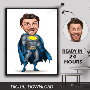 Benutzerdefinierte Karikatur lustiger Superheld - Personalisierte Karikatur vom Foto, einzigartiges Geschenk zum Geburtstag, Jahrestag oder besonderen Anlass