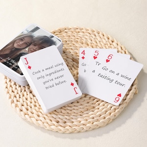 Anno della data, 54 carte di idee romantiche, carte da gioco con foto personalizzate, regali di anniversario, regalo per coppie, regalo per la serata romantica, San Valentino divertente