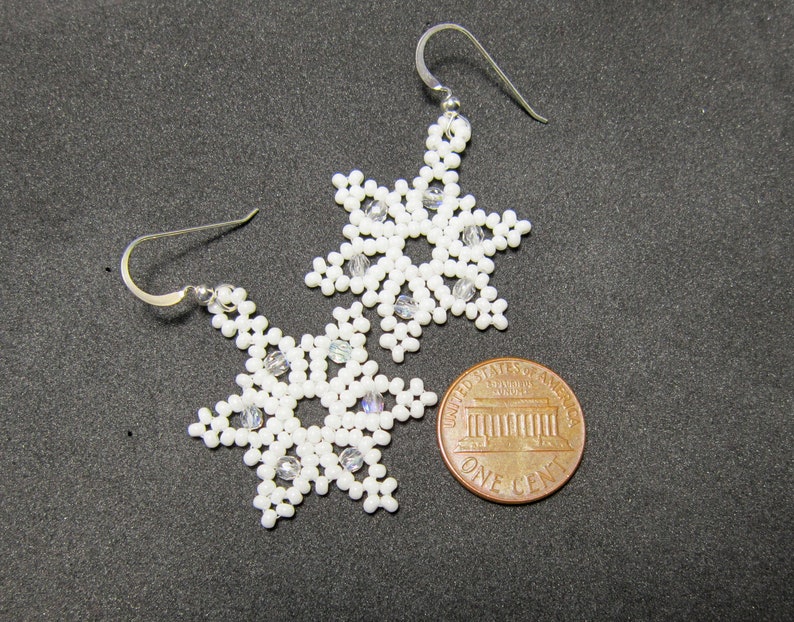 Snowflake Earrings, Seed Bead Earrings, Star Earrings, Seed Bead Snow Flake Earrings Sterling Silver Ear Wires 1186 image 10