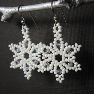 Snowflake Earrings, Seed Bead Earrings, Star Earrings, Seed Bead Snow Flake Earrings Sterling Silver Ear Wires 1186 image 5