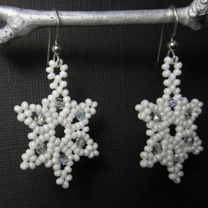 Snowflake Earrings, Seed Bead Earrings, Star Earrings, Seed Bead Snow Flake Earrings Sterling Silver Ear Wires 1186 image 2