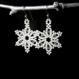 Snowflake Earrings, Seed Bead Earrings, Star Earrings, Seed Bead Snow Flake Earrings Sterling Silver Ear Wires 1186 image 9