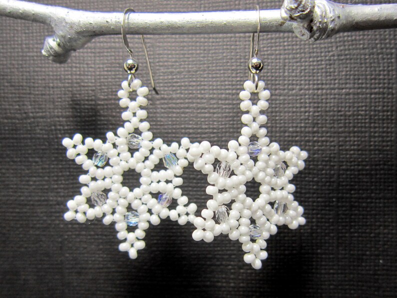 Snowflake Earrings, Seed Bead Earrings, Star Earrings, Seed Bead Snow Flake Earrings Sterling Silver Ear Wires 1186 image 8