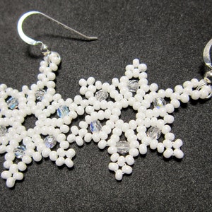 Snowflake Earrings, Seed Bead Earrings, Star Earrings, Seed Bead Snow Flake Earrings Sterling Silver Ear Wires 1186 image 6