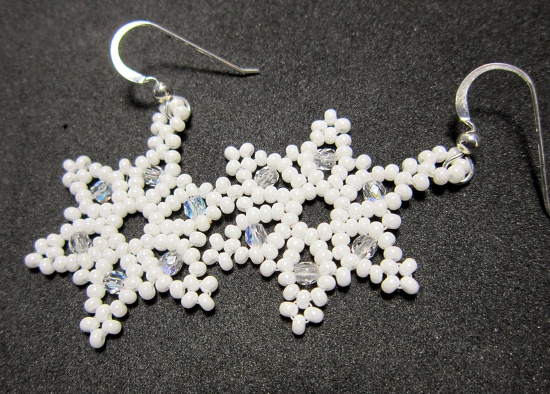 Snowflake Earrings, Seed Bead Earrings, Star Earrings, Seed Bead Snow Flake Earrings Sterling Silver Ear Wires 1186 image 6