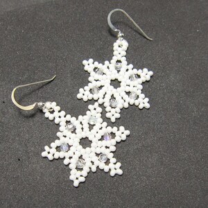 Snowflake Earrings, Seed Bead Earrings, Star Earrings, Seed Bead Snow Flake Earrings Sterling Silver Ear Wires 1186 image 4