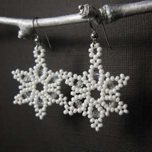 Snowflake Earrings, Seed Bead Earrings, Star Earrings, Seed Bead Snow Flake Earrings Sterling Silver Ear Wires 1186 image 7