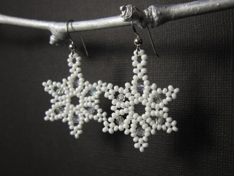 Snowflake Earrings, Seed Bead Earrings, Star Earrings, Seed Bead Snow Flake Earrings Sterling Silver Ear Wires 1186 image 7